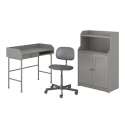 IKEA HAUGA/BLECKBERGET(094.365.02) комбинация стол/шкаф, и серый вращающийся стул