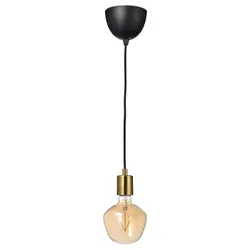 IKEA SKAFTET / MOLNART(394.912.62) подвесной светильник с лампочкой, латунная форма колокола/коричневое прозрачное стекло