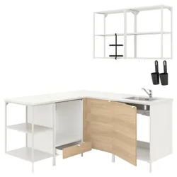 IKEA ENHET(093.379.55) кутова кухня, білий/імітація дуб