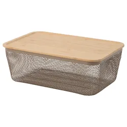 IKEA IKEA 365+(595.815.01) Пищевая корзина с крышкой, Металлический прямоугольник/светло -серый бамбук