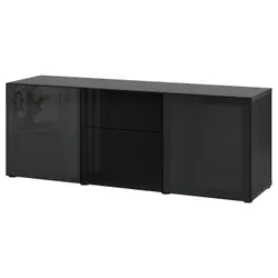 IKEA BESTÅ(594.126.50) комбинация с выдвижными ящиками, черно-коричневый / Сельсвикен глянцевый / черное дымчатое стекло