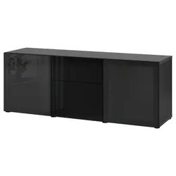 IKEA BESTÅ(594.126.50) поєднання з ящиками, чорно-коричневий / Selsviken high-gloss / чорне димчасте скло