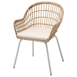 IKEA NILSOVE / NORNA(193.040.06) стул с подушкой, белый ротанг/Laila натуральный