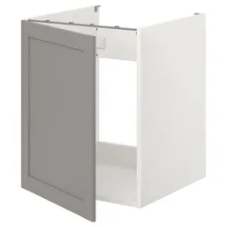 IKEA ENHET(393.209.58) шкаф под мойку/дверь, белая/серая рамка