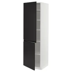 IKEA METOD(994.932.01) высокий шкаф с полками/2 двери, белый/Upplöv матовый антрацит