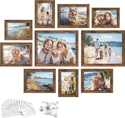 SONGMICS Фоторамки з 16 килимками, набір з 10 штук, фоторамки з двома 20 x 25 см, чотирма рамками 4 x 6, для підвішування або