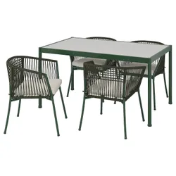 IKEA SEGERÖN(594.948.44) стіл + 4 стільці з підлокітниками, зовнішній темно-зелений/Frösön/Duvholmen бежевий