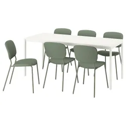 IKEA VIHALS / VIHALS(195.899.62) стол и 6 стульев, Белый/зеленый тибблби серый