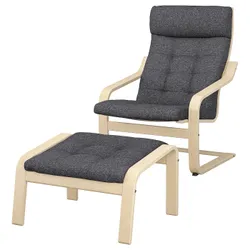 IKEA POÄNG(695.020.75) крісло/підставка для ніг, березовий шпон/Gunnared темно-сірий