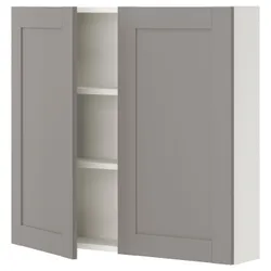 IKEA ENHET(593.236.92) підвісна шафа 2 полиці/двер, біло-сіра рамка