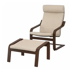 IKEA POÄNG(494.842.61) крісло/підніжка, коричневий / Хіларед бежевий