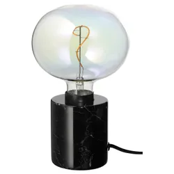 IKEA MARKFROST / MOLNART(294.945.34) настільна лампа з лампочкою, чорний/еліпс різнокольоровий мармур