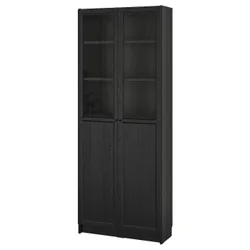 IKEA BILLY / OXBERG(894.833.25) книжкова шафа, пара панельних/скляних дверей, чорна імітація дуб