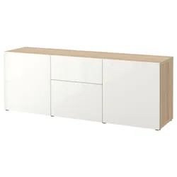 IKEA BESTÅ (394.126.70) комбинация с выдвижными ящиками, под беленый дуб / Сельсвикен глянцевый / белый