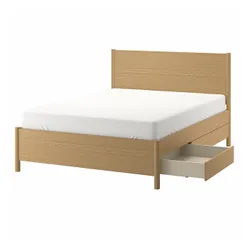 IKEA TONSTAD(594.966.64) каркас кровати с ящиками, дуб/шпон/Лёнсет