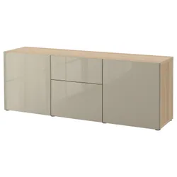 IKEA BESTÅ (594.126.69) комбинация с выдвижными ящиками, под беленый дуб / Сельсвикен глянцевый бежевый