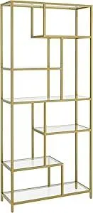 VASAGLE LGT502A01 книжный шкаф, книжный шкаф с 6 полками, полки из закаленного стекла, 30 х 80 х 180 см, для рабочей комнаты,