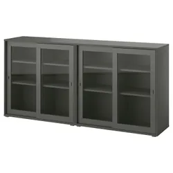 IKEA VIHALS(095.212.08) полиця/скляні двері, темно-сірий/прозоре скло