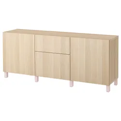 IKEA BESTÅ(594.422.04) поєднання з ящиками, Ефект білого дуба / Lappviken / Stubbarp pink