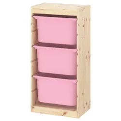IKEA TROFAST(493.359.35) полка с контейнерами, сосна светлая беленая / розовая