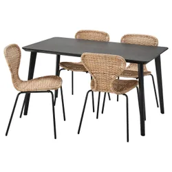 IKEA LISABO / ÄLVSTA(494.815.83) стол и 4 стула, черный/черный ротанг