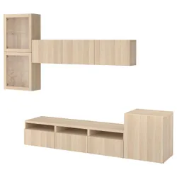 IKEA BESTÅ (594.068.33) комбінація для телевізора / скляні двері, ефект білого дуба / Lappviken прозоре скло з ефектом білого дуба