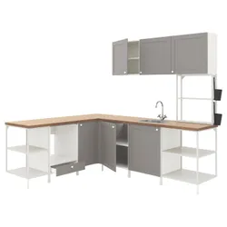 IKEA ENHET(994.855.26) кутова кухня, біла/сіра рамка