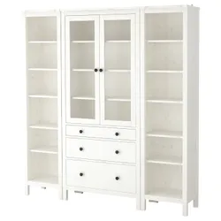 IKEA HEMNES(992.342.55) комбинация полок с дверцами/ящиками, белая морилка / прозрачное стекло