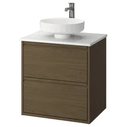 IKEA ÄNGSJÖN / LERSJÖN(895.712.80) Мыть шкафы с ящиками/мытьем/батареей, коричневый имит. дуб/белый имитационный мрамор