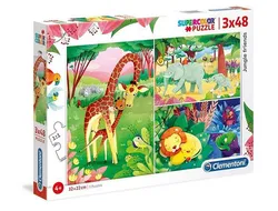 Пазл 3x48, суперцветные друзья из джунглей.
