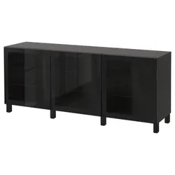 IKEA BESTÅ (991.399.13) сочетание с дверью, черно-коричневый / Glassvik / Stubbarp черный / прозрачное стекло