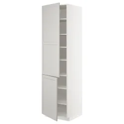 IKEA METOD(694.701.40) высокий шкаф с полками/2 дверцы, белый/лерхиттан светло-серый