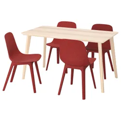 IKEA LISABO / ODGER(994.407.45) стол и 4 стула, ясеневый шпон / красный