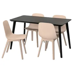 IKEA LISABO / ODGER (092.597.02) стол и 4 стула, черный / бежевый