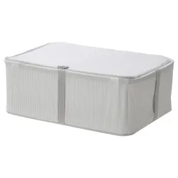 IKEA HEMMAFIXARE (905.039.21) контейнер для одягу / постільної білизни, смугаста тканина / біла / сіра