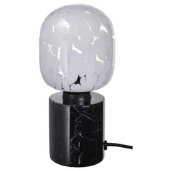 IKEA MARKFROST / MOLNART(694.945.65) настольная лампа с лампочкой, черный мрамор/белая трубка/прозрачное стекло